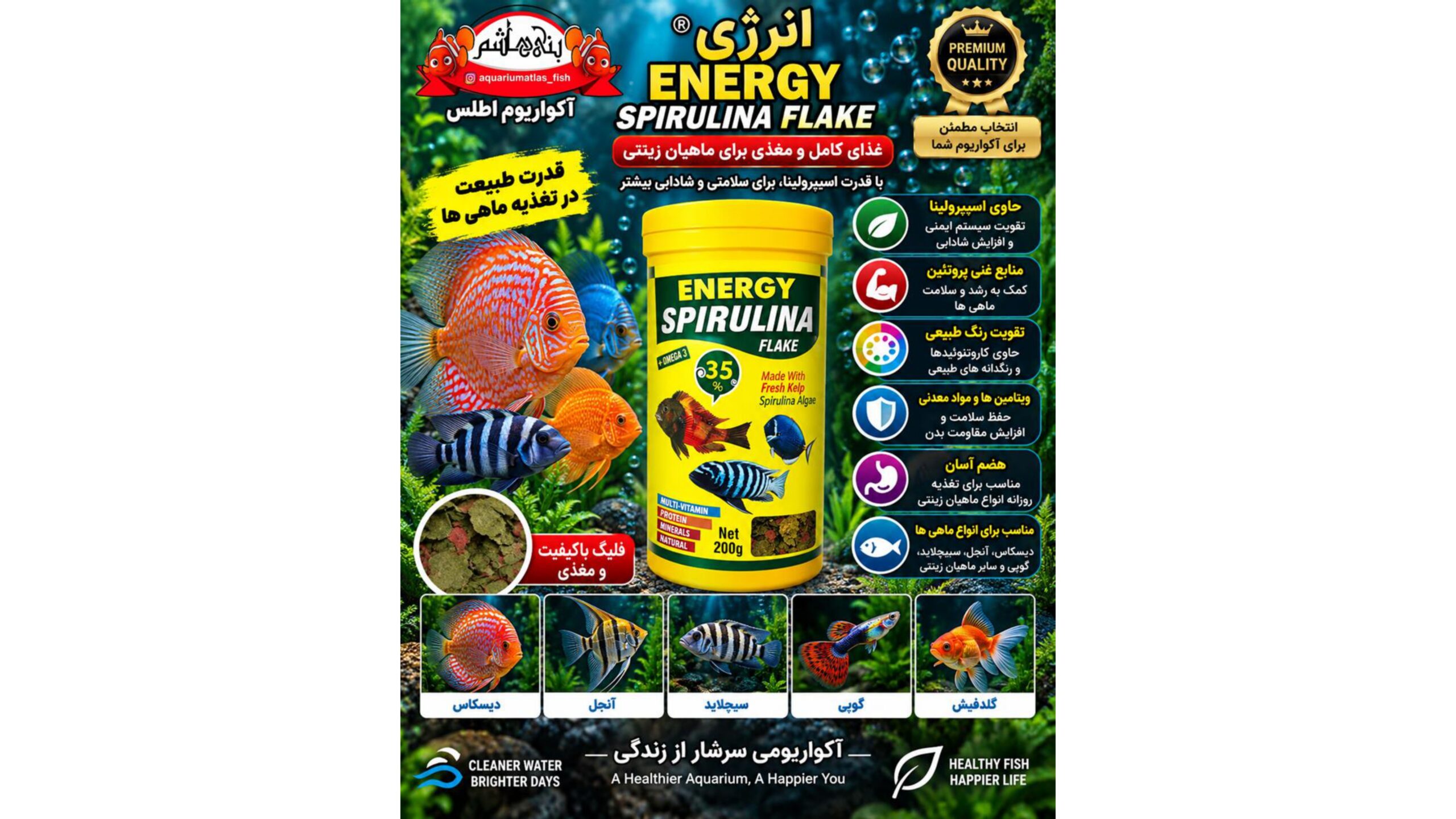 غذای پولکی ماهی اسپیرولینا انرژی    ENERGY Spirulina Flake