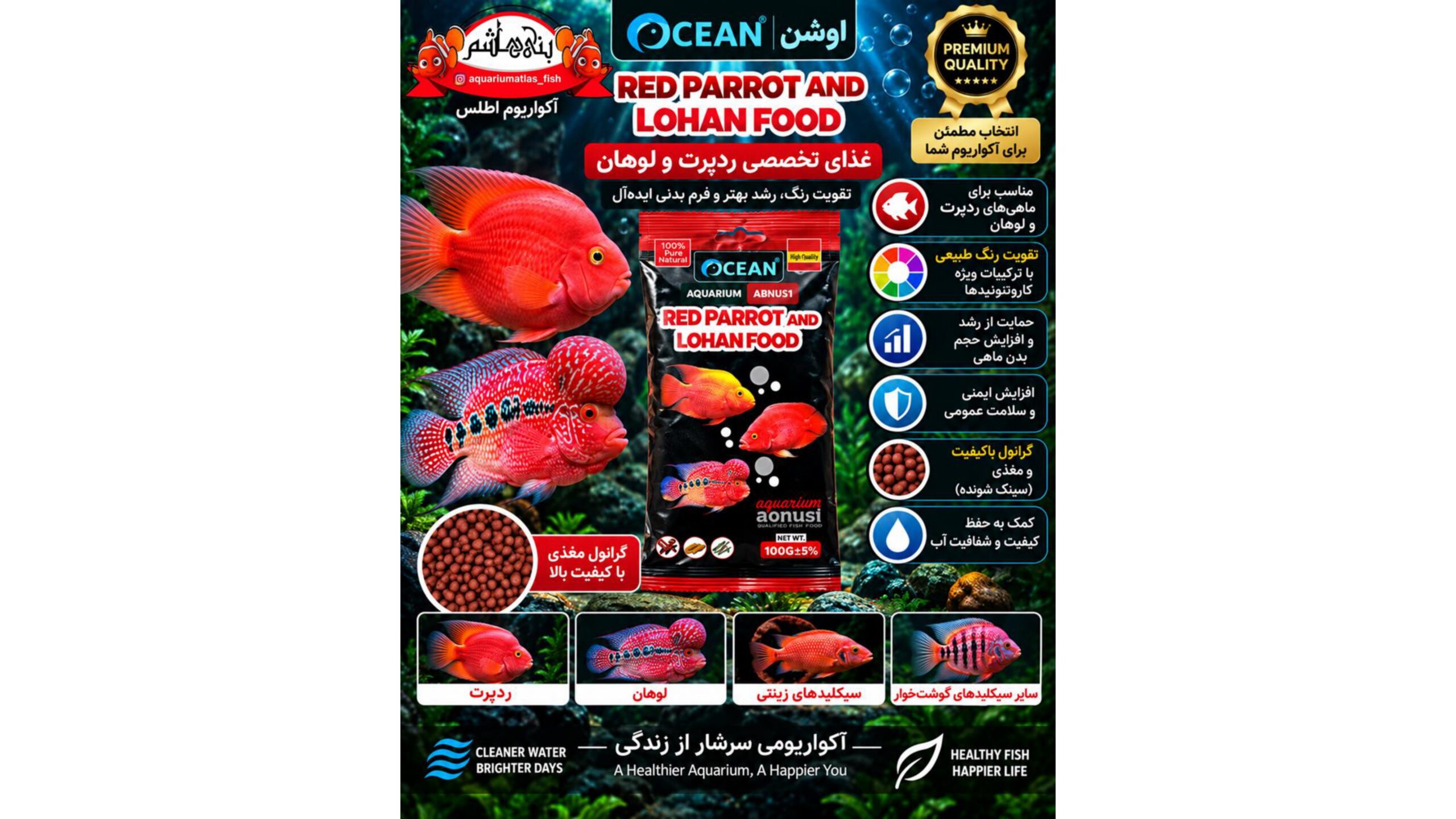 غذای تخصصی ماهی ردپرت و لوهان اوشن – ۱۰۰ گرم          OCEAN Red Parrot and Lohan Food 100g